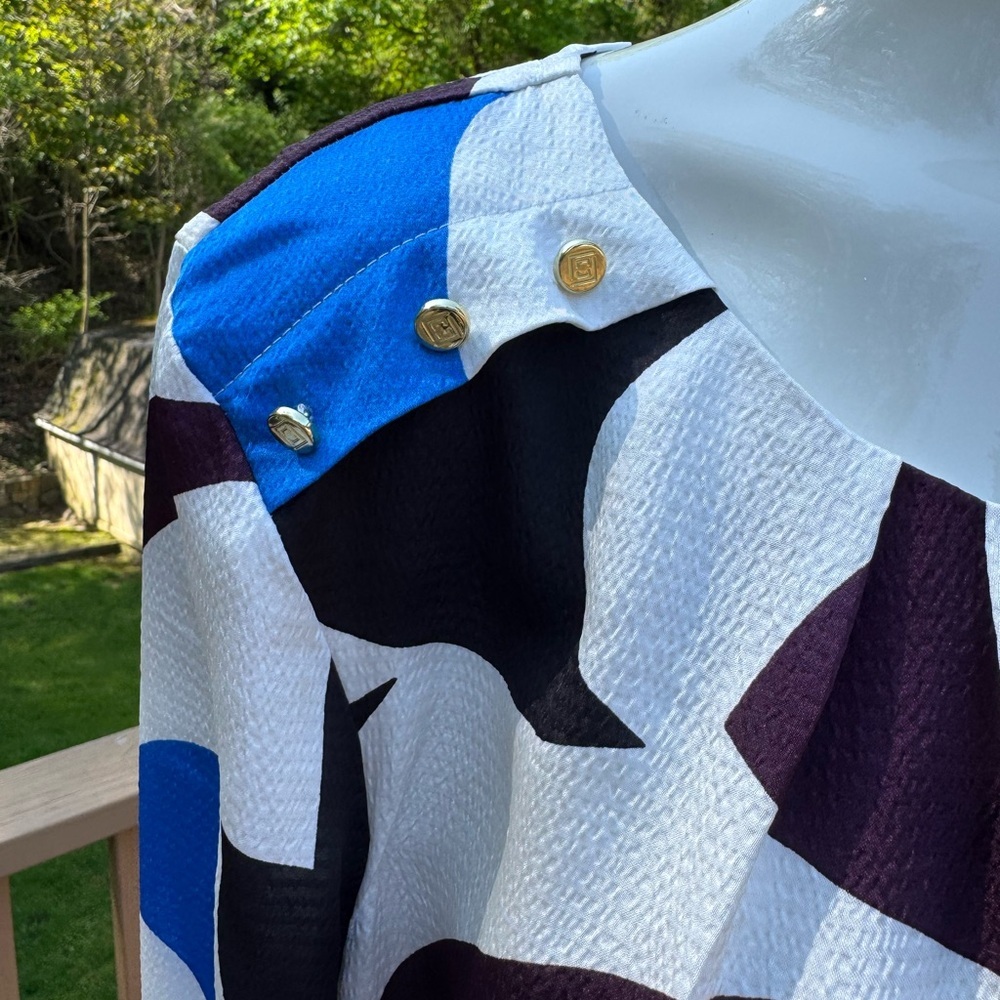Liz Clairborne Women's Blue Black White Long Sleeve Blouse Sz Large lightweight - Picture 3 of 12